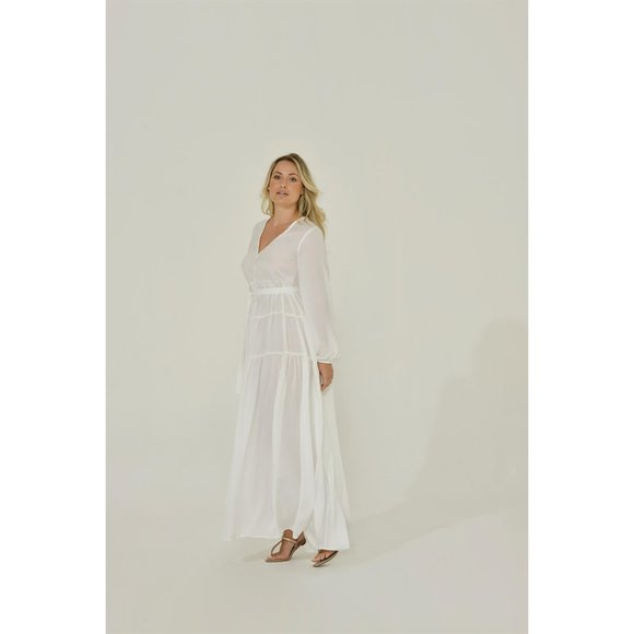 Maxi Dress | Button Up Maxi Dress | Long Sleeve | White | NWT - Picture 4 of 7